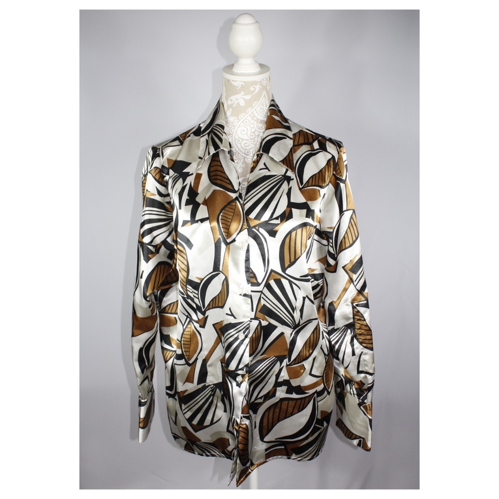 Beautiful Golden Tan, Black and White Polyester Woman's shirt